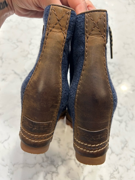 Sorel Women’s Lexie Wedge Ankle Bootie Leather & Canvas Shoe Size 7 - Picture 8 of 10